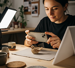 A person taking a product photo with a smartphone.