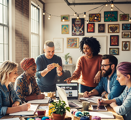 A diverse group of small business owners working together.